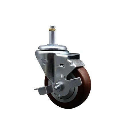 Service Caster 3.5'' Maroon Poly Wheel Swivel 7/16'' Grip Ring Stem Caster with Brake SCC-GR20S3514-PPUB-MRN-TLB-716138